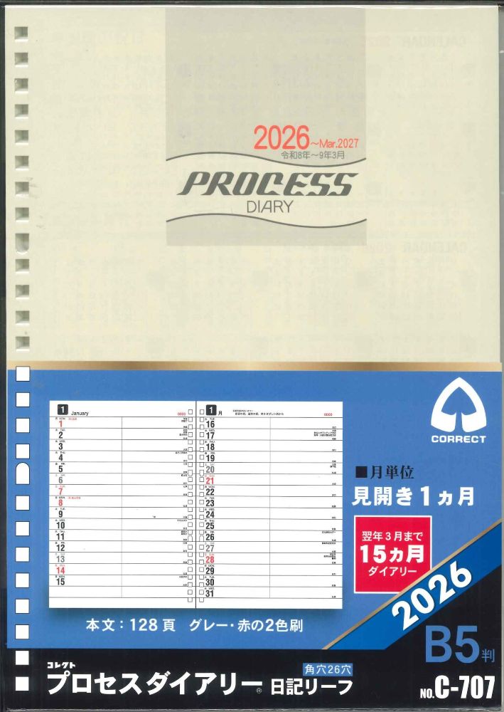 【メール便OK】コレクト 2026年 プロセスダイアリー日記リーフ B5 C-707